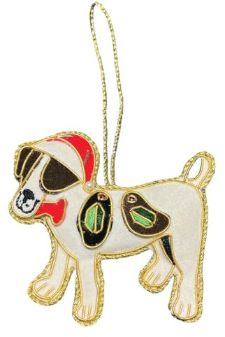 Equetech Luxury Velvet Beaded Embroidered Jack Russell Christmas Tree Ornament, 15 cm