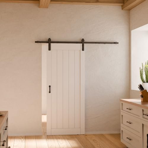 inova Holzschiebetür Komplettset weiß offene Laufschiene in schwarz 900x2150mm mit Griff