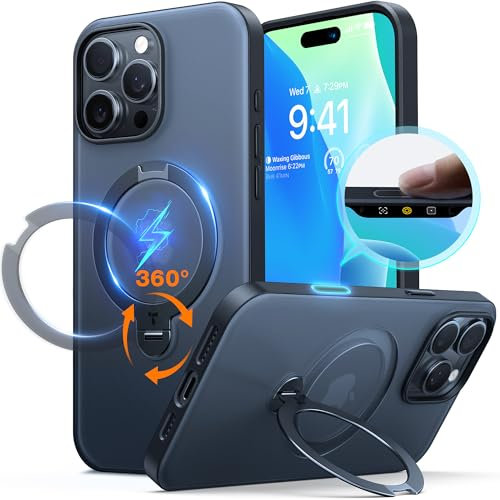 TORRAS 360°Spin Magnetic Stand for iPhone 16 Pro Max Case,with Camera Control Capture Button, Compatible with Magsafe,12FT Military Grade Shockproof, Slim Protective for iPhone 16 Pro Max Case, Black
