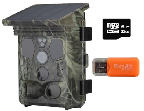 Solar Wildkamera 5K 46 Megapixel Jagdkamera mit Bewegungsmelder Nachtsicht, Duale Stromversorgung, 0,1 Sekunde Auslösezeit, IP66 Wasserdicht für die Überwachung von Wildtieren, mit Micro SD Karte