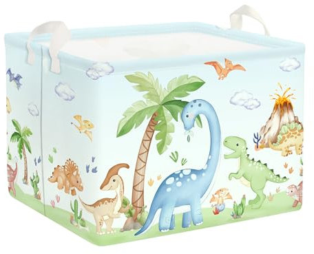 HUUMONSS Dinosaurier Kinder Wäschekorb Faltbar für Jungen Mädchen Groß Kleidung Spielzeug Aufbewahrungskorb für Kinderzimmer Bad, Blau, 36L