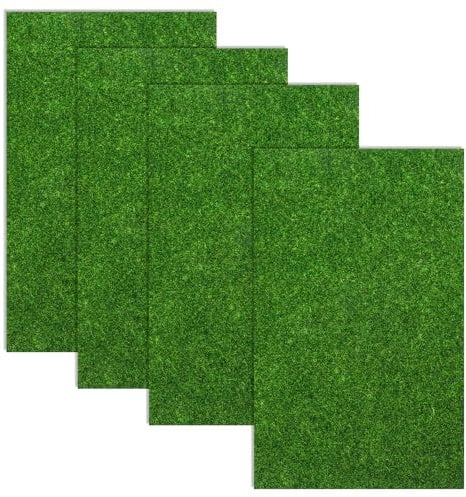 Aeaocvo 4 Packs Artificial Grass 25 x 15 cm Fake Grass Decor Miniature Fairy Garden Grass Plastic Green Grass Mat Crafts for DIY Dollhouse