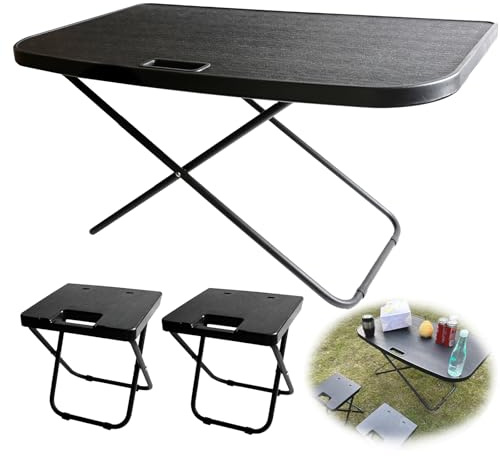 Mocar7 Tragbarer Auto-Camping-Tisch, kompatibel mit Tesla-Modell Y 2021–2024, Camping-Klapptisch mit 2 Stück, zusammenklappbarer Hocker, Heckkasten, Auto für Reisen, Wandern, Picknick, Grillen,