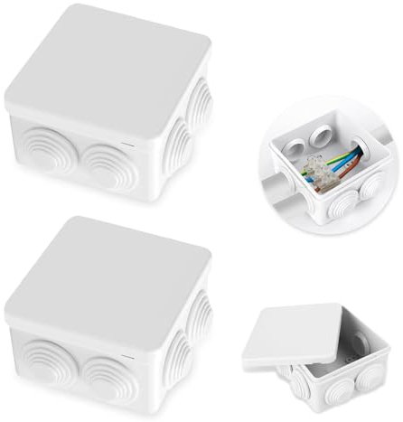 2 x IP55 Waterproof Junction Boxes, Electrical Project Box, Weatherproof Electrical Enclosure, Dustproof ABS Plastic Surface Mounted Box for Indoor & Outdoor Electrical Cables, 85x85x50mm (White)