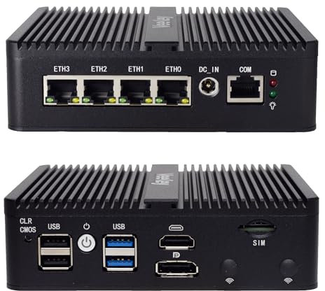 VeeKey Firewall Mini PC, 4 Port i226 2.5GbE LAN Fanless N6000, DDR4, HDMI, DisplayPort, Gigabit Ethernet VPN Openwrt Home Media Server Compatible with pfSense/OPNsense (Barebone (No RAM, No SSD))