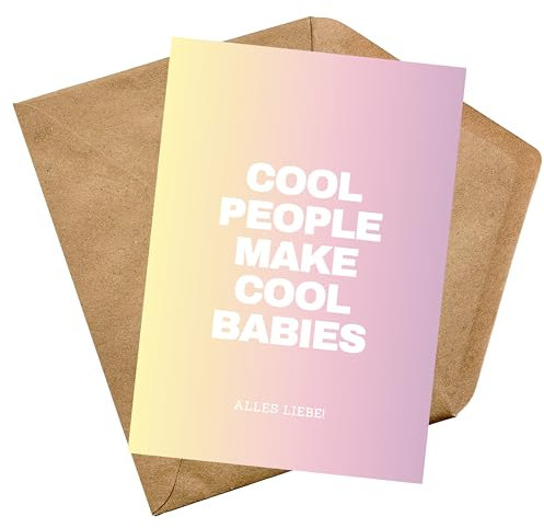 PILUVI THE LABEL Hochwertige Postkarte mit Kraftpapierumschlag Glückwunschkarte zur Geburt “Cool People make Cool Babies Geschenkkarte Schwangerschaft Mutterschutz Gender Reveal