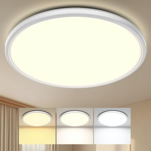 OUILA Plafonnier LED dimmable avec télécommande (24W, 2800LM, 3000K-6500K), IP44, ultra-plat (Ø30CM, 2.4CM)