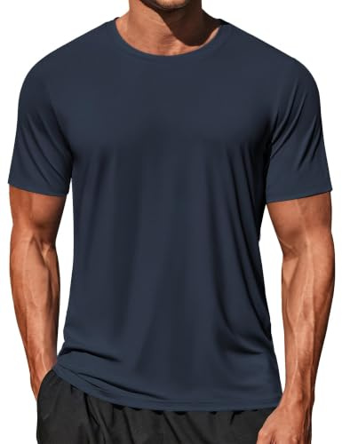 Mens T Shirt Gym Short Sleeve Quick Dry Running T-Shirts Lightweight UPF 50+ Sun Protection Workout Athletic Tops