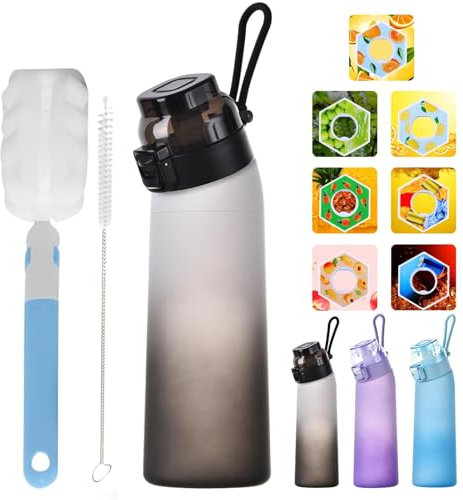 Nisone 700ML Air Gourde, Air Gour Bouteille Avec 7 sul Saveur Up Pods,Sans BPA(7,8 x 7,8 x 26,5 cm) (Noir+pods+brosse)