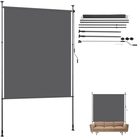 Eikuavons Toldo de sujeción de 120 x 270 cm, toldo para balcón, protección solar sin agujeros, resistente a los rayos UV y la lluvia, toldo vertical con manivela, protección visual para terraza