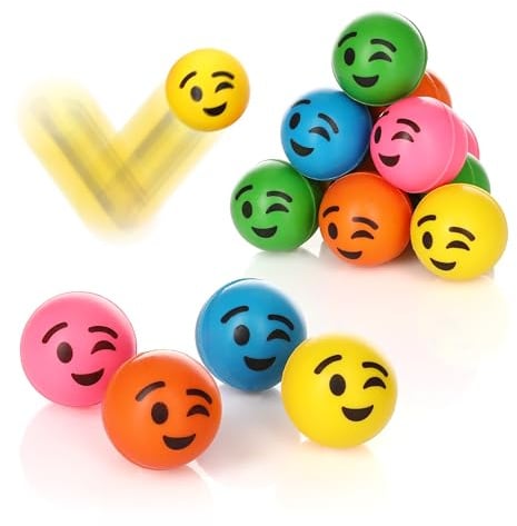 Little Lino Flummis 'Lachendes Gesicht' 25 mm 15er Pack - Buntes Mitgebsel für Kindergeburtstage oder Tombolas