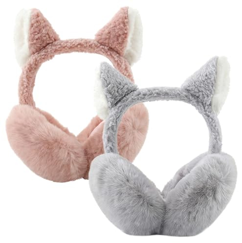 HAIJIYUNTU Winter Ohrenschützer Kinder, 2 Stück Mädchen Winter Warme Ohrewärmer Warme Ohrwärmer Kältebeständig Earmuffs Weiche Plüsch Ohrenschützer für Outdoor Aktivitäten im Winter