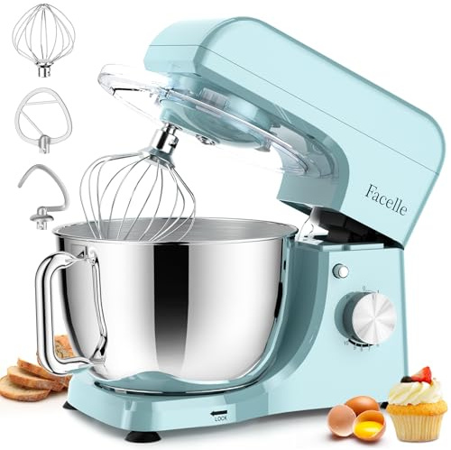 Facelle Stand Mixer, 1500W Electric Kitchen Mixer, 10 Speeds Food Mixer with Pulse, Attachments include 5.5L Stainless Steel Bowl, Dishwasher Dough Hook, Whisk, and Beater for Baking - Blue
