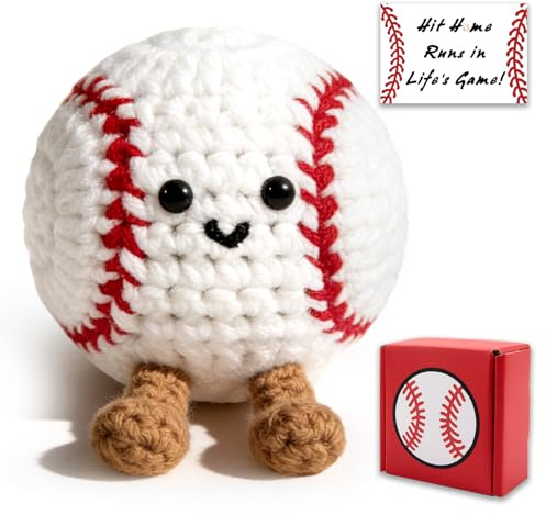 Lednica Crochet Baseball Gifts, Funny Inspirational Baseball Stuff Gift for Boys Players Coach Lovers Cool Baseball Plush Presents with Card Gift Box & Keychain for Birthday Decorations Party Favors