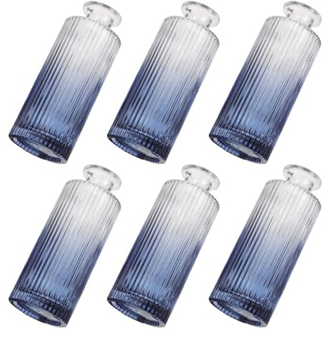 HAMPPLIES 6 Piezas Botellas Decorativas Vintage de Vidrio con Diseño Romano Rayado Frascos Vacíos para Difusor de Aroma Elegantes y Multifuncionales para Decoración de Mesa y Aromaterapia el