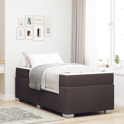 QJBSAVVA Single Bed 80x200 cm Dark Brown Fabric Frame with Foam Mattress and Slatted Base Modernes Design Robustes Jugendbett Gästebett für Schlafzimmer Jugendzimmer
