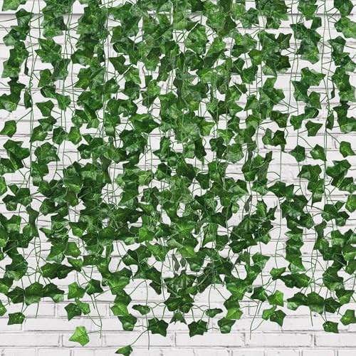 sulanmo 12PCS Guirlande de Lierre Artificiel de 210cm, Fausse Plantes Vertes de Vignes Tombante, Faux Lierre pour Décoration Chambre, Jardin, Fête, Interieur et Exterieur