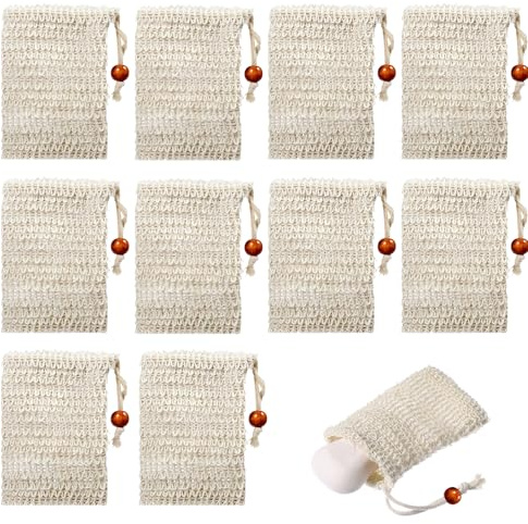 10 Stück Seifensäckchen aus natürlicher Sisal, Seifenbeutel für feste Seife waschbar, biologisch abbaubarer Seifensack mit günstigem Schaum
