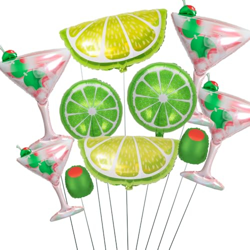 10pcs Martini Glass & Lime Foil Balloon Set, Cocktail Party Decorations with Olive Balloons, Green Pink Bar Theme Party Decor for Girls Night, Margarita Party, Bachelorette, A Tini Bit Older Party