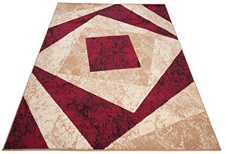 Designer Teppich mit Karo Kariert Meliert in Beige Rot - ÖKO TEX (80 x 150 cm)