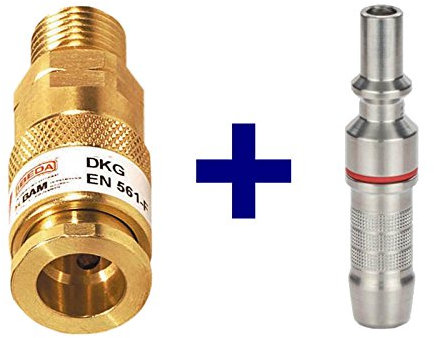 Ibeda DKG Gas-Schnellkupplung mit D2 Kupplungsstift mit Anschluss-Tülle, Variante:Brenngas 9.0 mm Tüllen, Ausführung:Brenngas G 3/8'' LH