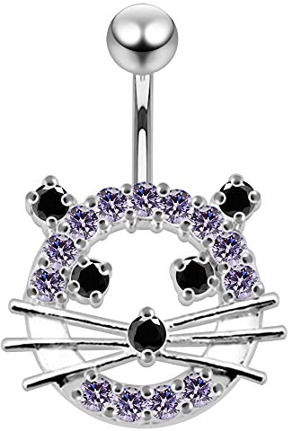 Monster Piercing Lavendel Crystal Stein Lust Katze Gesicht Form Sterling Silber Bauch Bars Piercing