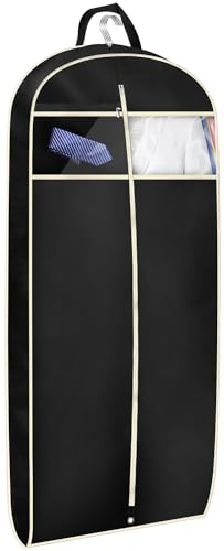 MISSLO Housses de Transport de vêtements pour Femmes de 152,4 cm avec fenêtre Transparente et Poche zippée à Soufflet, Long Sac à Suspendre (Noir), Noir, 109 cm, Voyage