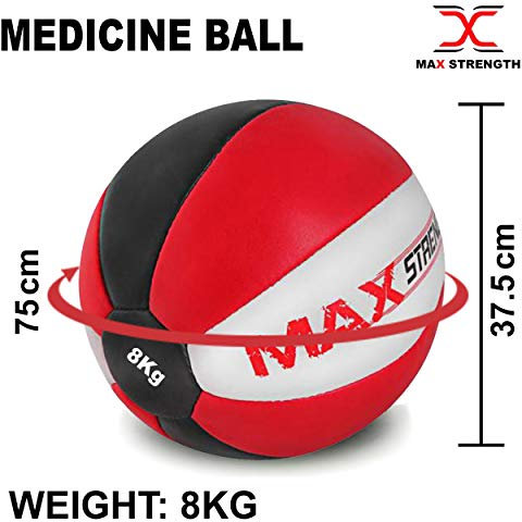 Max Strength Maya Leder-Medizinball, 8 kg, 10 kg, 12 kg, schwarz/rot