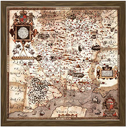 Map 1575 Saxton Hampshire Southampton Wight Replica Square Wooden Framed Wall Art Print Picture 16X16 Inch