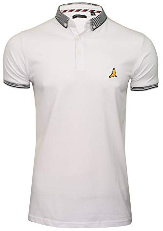BRAVE SOUL Mens Glover Polo T-Shirt Cotton Short Sleeved (Optic White/Optic White) L