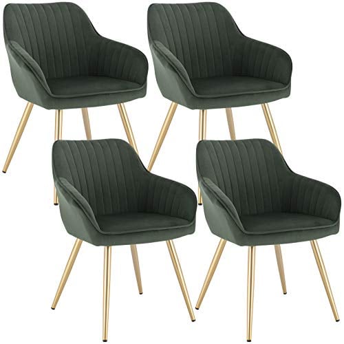 Lestarain Esszimmerstühle 4er Set, für Esszimmer Wohnzimmer Küche, Küchenstühle gepolstert mit Armlehne Metallbeinen, Sitzfläche aus Samt, Dunkelgrün