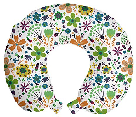 ABAKUHAUS Blume Reisekissen Nackenstütze, Spitz Petals Blumenkunst, Schaumstoff Reiseartikel für Flugzeug und Auto, 30x30 cm, Mehrfarbig Weiß