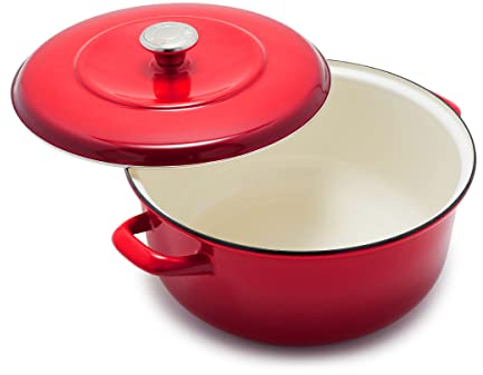 Merten & Storck Horno Holandés de Hierro Esmaltado Hecho a Mano, Apto para Todo Tipo de Cocinas, Inducción y Horno, 26 cm/ 5L, Rojo Lava