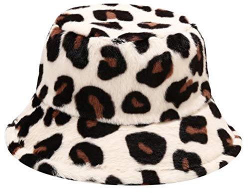 VALICLUD Fischerhut mit Leopardenmuster cool caps praktische Geschenke Sonnenhüte für Damen Plüsch Bucket Hat warme Fischermütze Bucket Cap für Damen warm halten Wintermütze Kaninchenfell