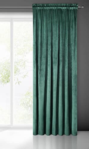 Eurofirany Pierre Samt Vorhang mit Kräuselband -1 STK. Velvet Einfarbig Gardine 200g/m², Samtvorhang für Wohnzimmer Schlafzimmer, 140x300 cm, Dunkeltürkis