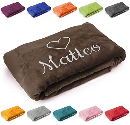 Deitert Kuscheldecke 'Herz' - Geschenk zu Valentinstag, Geburtstag, Hochzeitstag, hochwertig Bestickt, 200cm x 150cm extra weiche und gemütliche Sofadecke/Wohndecke, Farbe: Dunkelbraun