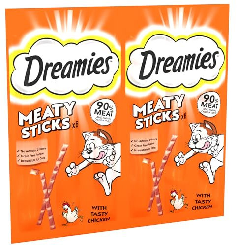 Dreamies Meaty Sticks 84 Pieces, Cat Treats Tasty Snacks with Delicious Chicken, Pack of 14 x(30g)