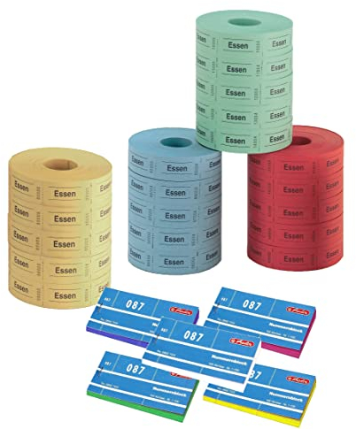 Herlitz, 5x1000 Abrisse Essenmarken + Nummernblöcke 1-1000 - Farben sortiert