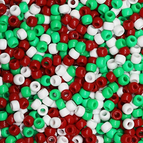 Tibaoffy Crafts Red White and Green Mix Beads 6x9mm,Pony Beads Total About 1000pcs