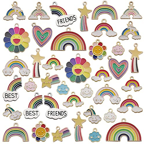 Fayemint 40 Stück Legierung Emaille Anhänger, Regenbogen Einhorn Anhänger, Mixed Charms Anhänger, für Halskette Armbänder Schmuckanhänger, für DIY-Schmuckherstellung