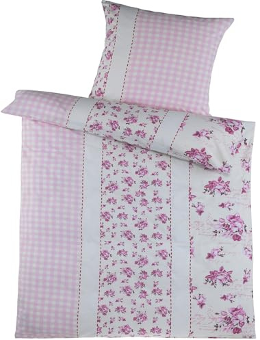 KH-Haushaltshandel 2-TLG. Biber Winter Bettwäsche 135x200 + 80x80 cm, weiß Rose, Rosenblüten,100% Baumwolle (W398850)