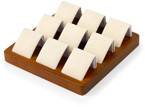 Oirlv Massivholz 9 Standort Ohrringeständer Schmuckständer Ohrringe Vitrine Display Ohrstecker Stand Halter/Mikrofaser Oberfläche(Cremeweiß)