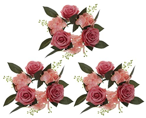 BESPORTBLE 3st Künstliche Leuchtergirlande Blumenkerzenringe Blumenkerzenringhalter Tischkranz Kranzkerzenring Kerzenhalter Aus Grünem Blatt Kerzenkranz Ring Säule Die Blumen Stoff Weiße Rose