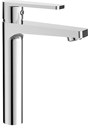Inbagno Rubinetto Miscelatore Bagno lavabo Alto, Miscelatore monocomando Alto per lavandino, per lavabi d’appoggio, in Ottone Cromato, Design Squadrato, Inclusi Flessibili, Serie Recta