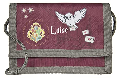 Personalisierter Geldbeutel mit Sichtfenster zum Umhängen | Motiv Harry Potter mit Name für Jungen Mädchen | Brustbeutel Geldbörse Kinder Kindergeldbeutel | Münzfach mit Klettverschluss
