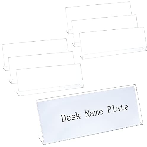 BENECREAT 6PCS Acrylic Office Name Plates with Protective Film, 28x10x4.5cm L Shape Clear Desk Sign Holder for Office, School, Wedding and Birthday Party