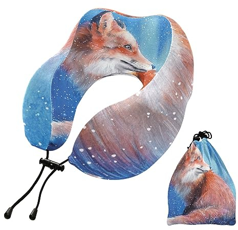 YOUJUNER Reisekissen Winter Schnee Fuchs Memory Foam Nackenkissen Stützkissen Nackenkissen