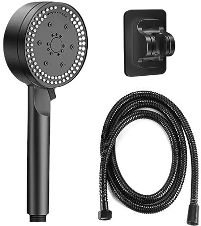 TYEQWT Hard Water Filter Shower Head, Black with 2M Hose and Holder, High Pressure with 8 Modes, Water Saving Universal Filter