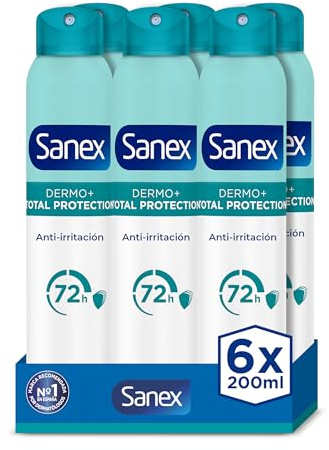 Sanex Total Protection Desodorante Spray, Pack 6 Uds x 200ml, Protección 5 en 1 contra el Sudor, el Olor, las Bacterias, la Irritación y las Manchas, Desodorante Antitranspirante