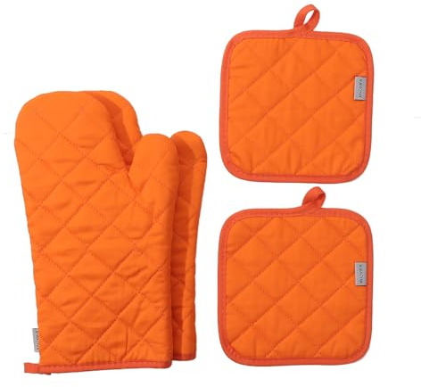 Ofenhandschuhe und Topflappen, 4-teiliges Set, hoch hitzebeständig, 500 Grad, extra dick, lange Küchenhandschuhe aus Baumwolle zum Kochen (30,5 cm, Orange)